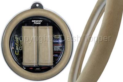 Tan Ultra Plush Steering Wheel Cover / 2 Tan Seat Belt Cushions Combo Pack